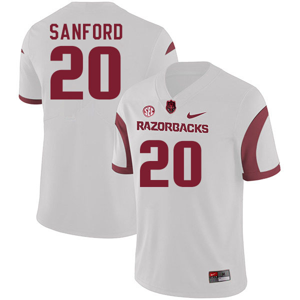 Men #20 Alex Sanford Arkansas Razorback College Football Jerseys Stitched Sale-White - Click Image to Close